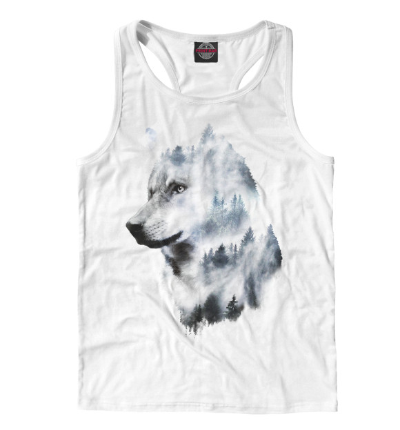 Мужская майка-борцовка с изображением Волк - лес цвета Белый