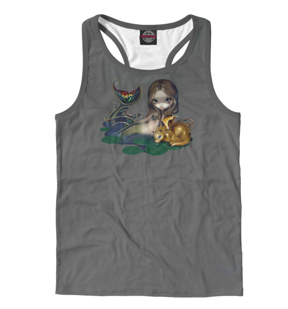 Мужская майка-борцовка с изображением Mermaid with a Golden Drago цвета Белый