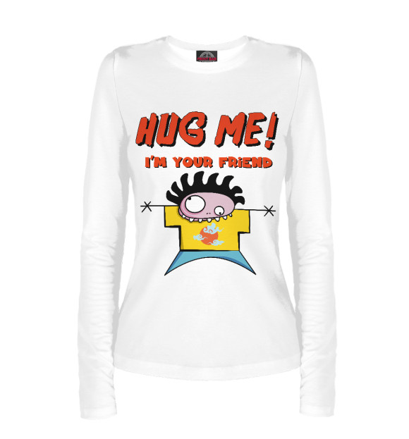 Женский лонгслив с изображением Hug me (обнимашки) цвета Белый