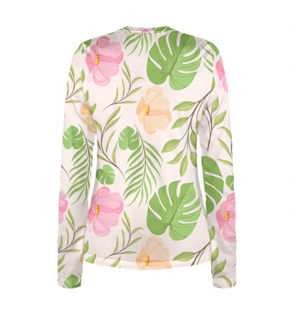 Женский лонгслив с изображением Pink flowers (pattern) цвета Белый