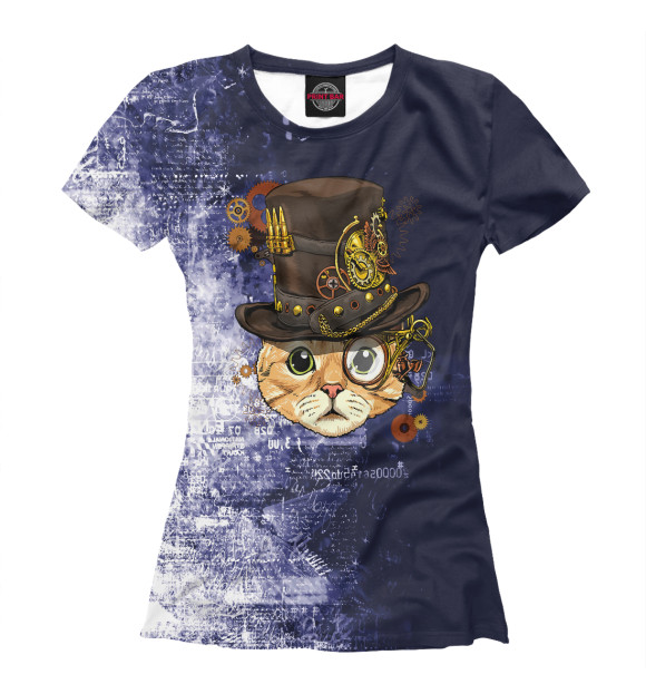 Футболка для девочек с изображением Steampunk Cat Steampunk цвета Белый