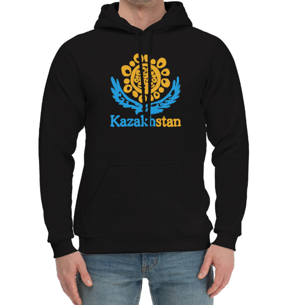 Мужской хлопковый худи с изображением Kazakhstan цвета Черный