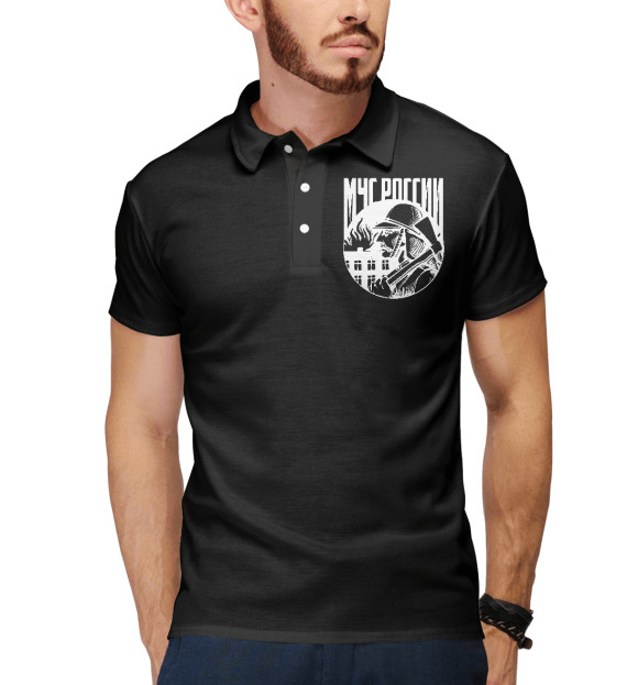 Мужское поло с притом МЧС России цвета Белый Мужское поло с изображением МЧС России цвета Белый