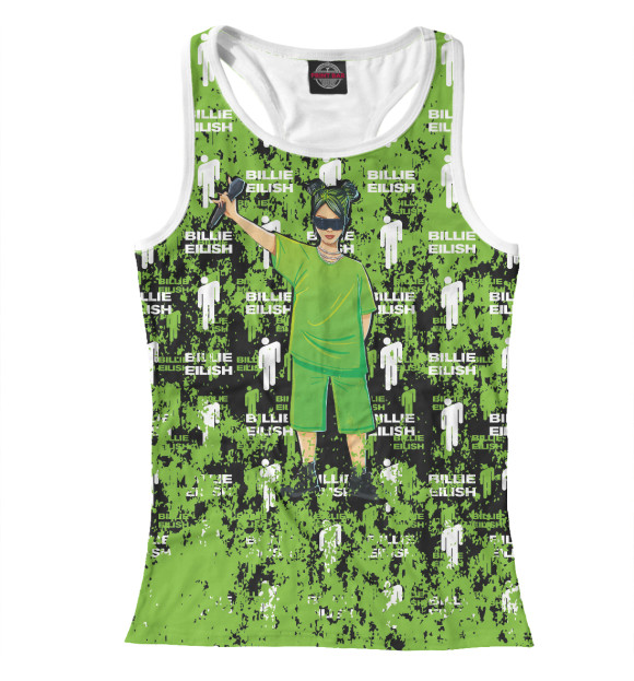 Женская майка-борцовка с притом Billie Eilish цвета Белый Женская майка-борцовка с изображением Billie Eilish цвета Белый