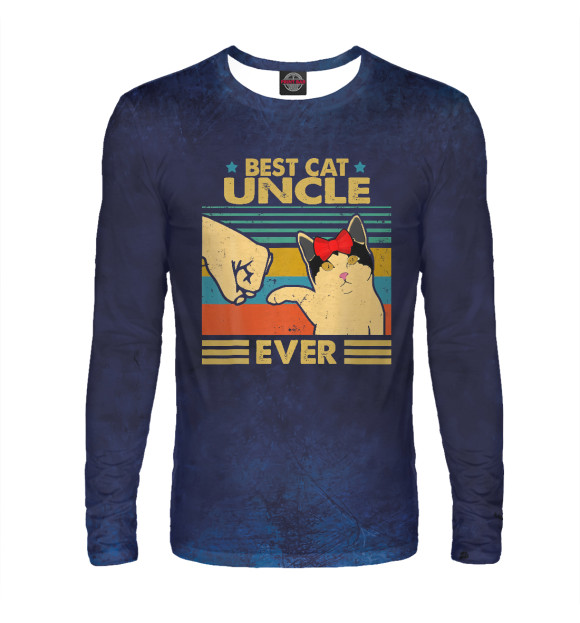 Мужской лонгслив с изображением Best Cat Uncle Ever цвета Белый