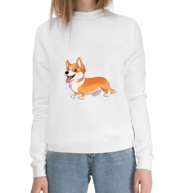 Женский хлопковый свитшот с изображением Корги цвета Белый