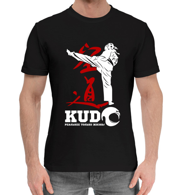 Мужская хлопковая футболка с изображением Кудо цвета Черный