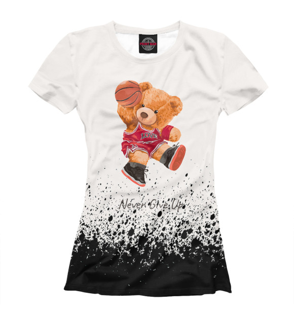Женская футболка с изображением Cute bear toy in basketball цвета Белый