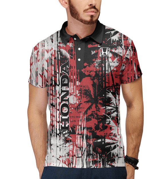 Мужское поло с изображением HONDA цвета Белый