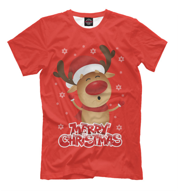 Мужская футболка с изображением Новогодний олень цвета Белый