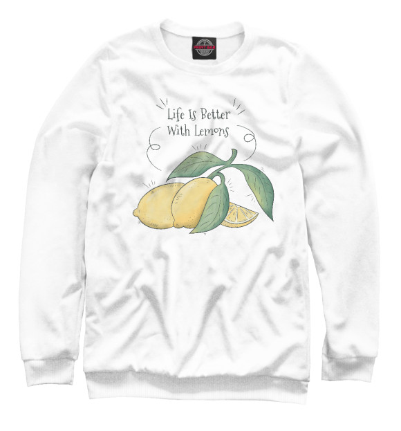 Мужской свитшот с изображением Лимон - life is better with lemons цвета Белый