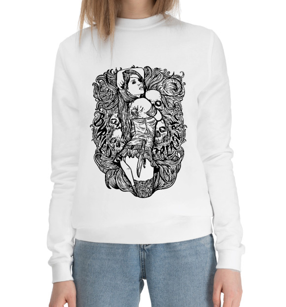 Женский хлопковый свитшот с изображением Buried treasure цвета Белый