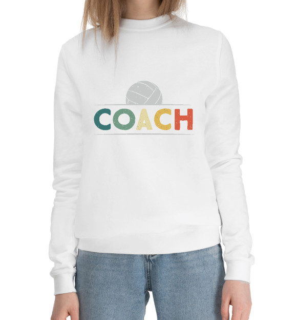 Женский хлопковый свитшот с изображением Тренер цвета Белый