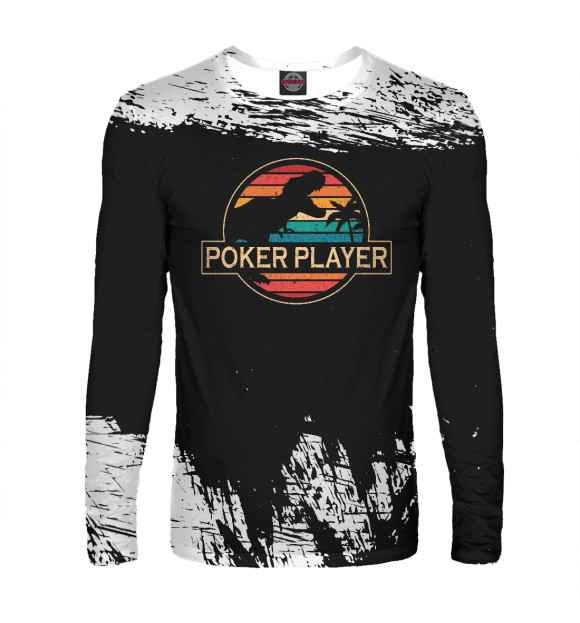Мужской лонгслив с изображением Poker Player Dinosaur цвета Белый