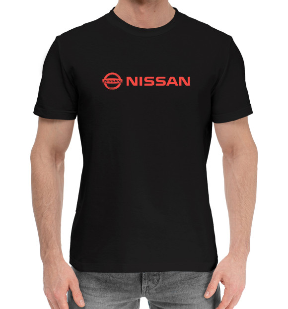 Мужская хлопковая футболка с изображением Nissan цвета Черный