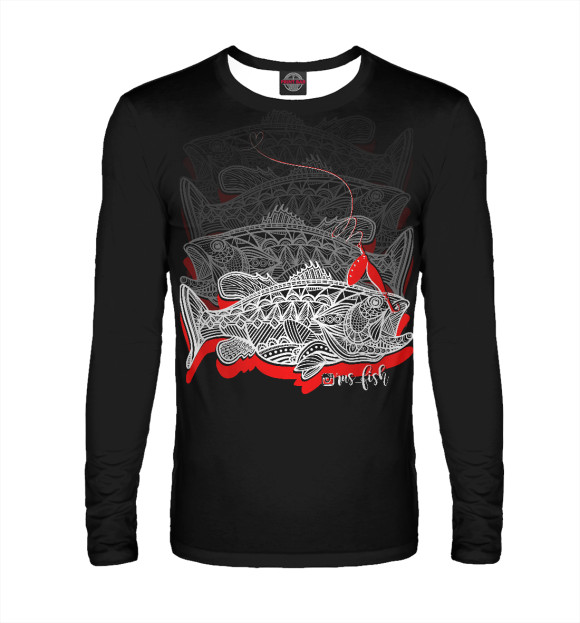 Мужской лонгслив с изображением Окуни black edition цвета Белый