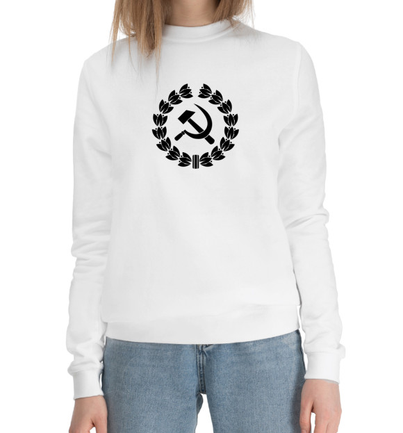 Женский хлопковый свитшот с изображением Серп и Молот цвета Белый