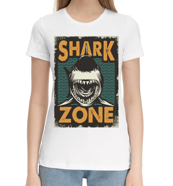 Женская хлопковая футболка с изображением Shark Zone цвета Белый