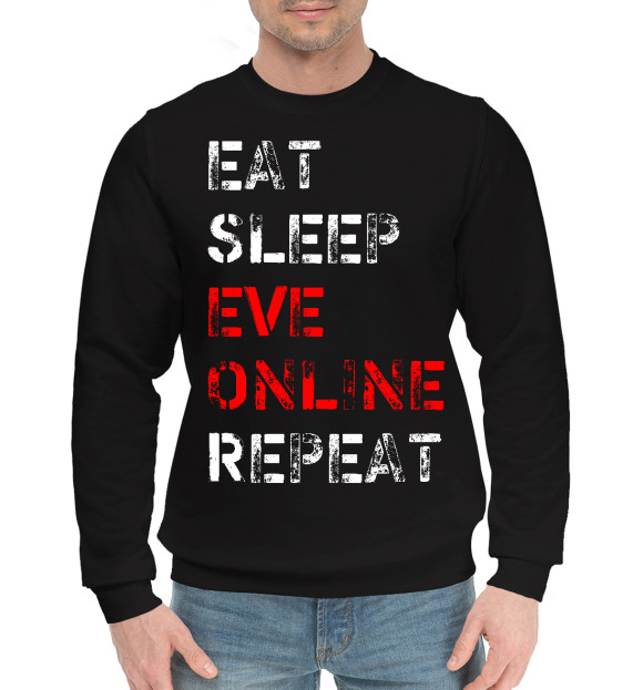Мужской хлопковый свитшот с изображением Eat Sleep EVE Online Repeat цвета Черный