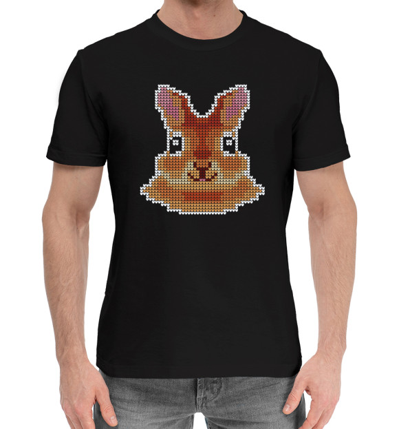 Мужская хлопковая футболка с изображением Кролик цвета Черный