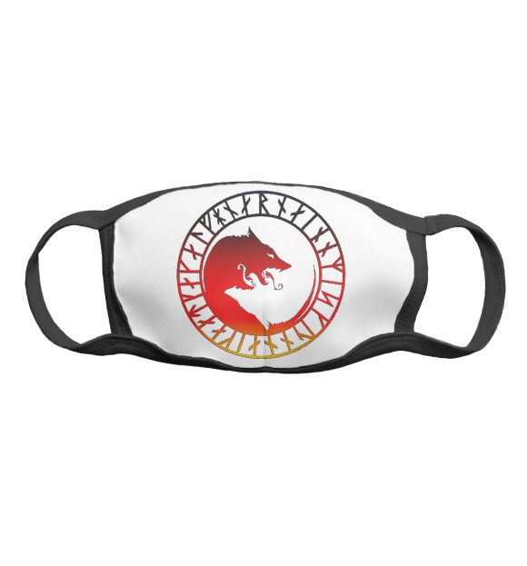 Маска тканевая с изображением Волк Фенрир и руны цвета Белый