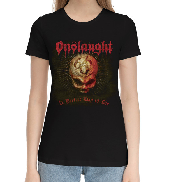 Женская хлопковая футболка с изображением Onslaught цвета Черный