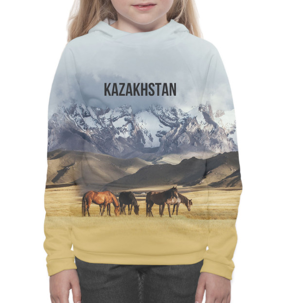 Худи для девочки с изображением Kazakhstan цвета Белый