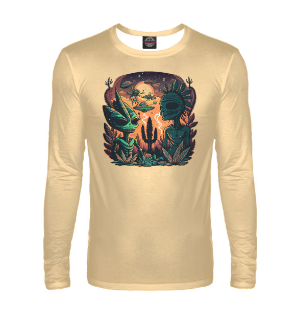 Мужской лонгслив с изображением Пришельцы в Мексике цвета Белый