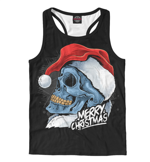 Мужская майка-борцовка с изображением Череп Санты цвета Белый