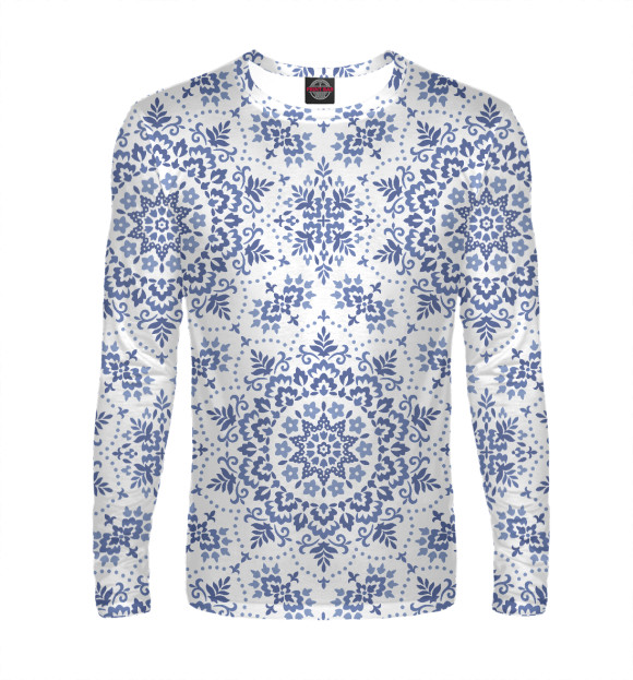 Мужской лонгслив с изображением Орнамент Гжель цвета Белый