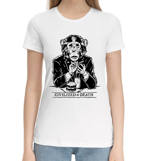 Женская хлопковая футболка с изображением Civilized to death цвета Белый