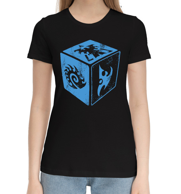 Женская хлопковая футболка с изображением StarCraft II цвета Черный