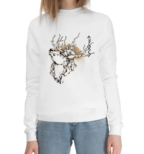 Женский хлопковый свитшот с изображением Theflightofsleipnir цвета Белый