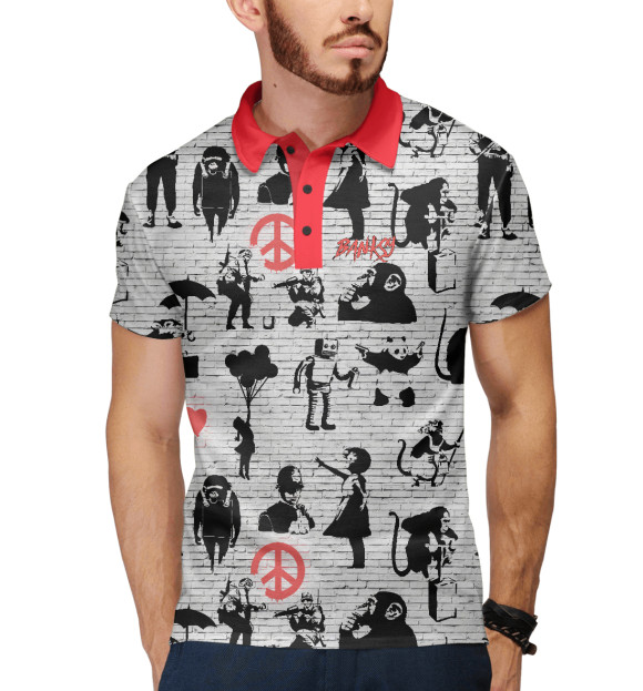 Мужское поло с притом Бэнкси цвета Белый Мужское поло с изображением Бэнкси цвета Белый