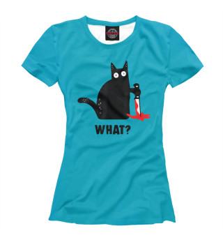 Женская футболка Cat What  Black Ca