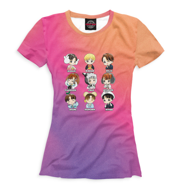 Женская футболка с изображением Stray Kids чибики цвета Белый