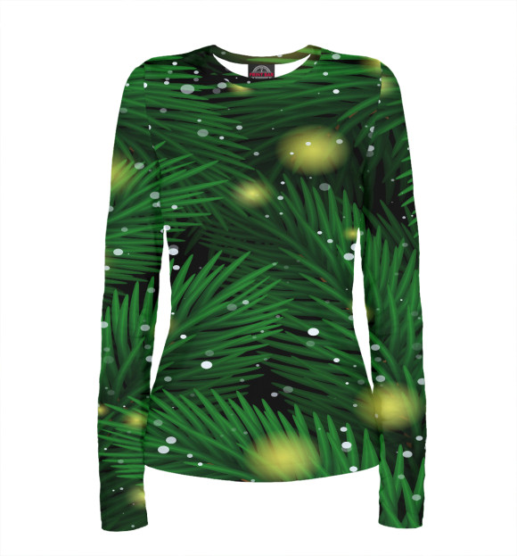 Женский лонгслив с изображением Новогодняя ёлка цвета Белый