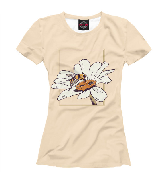 Женская футболка с изображением Bee flower цвета Белый