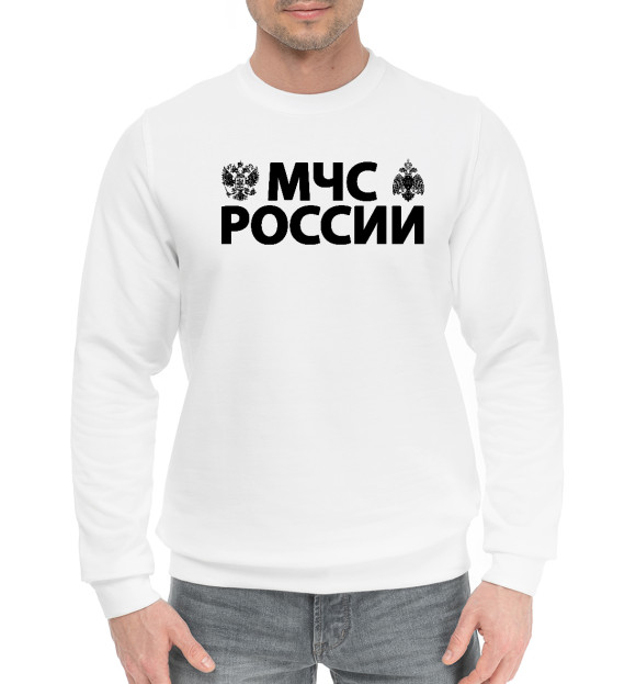 Мужской хлопковый свитшот с изображением МЧС РОССИИ цвета Белый