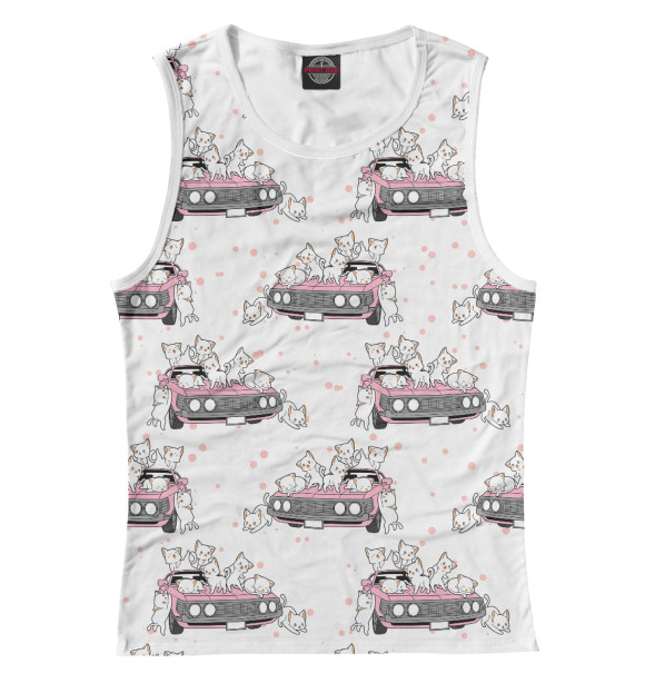 Женская майка с изображением Котики и автомобиль цвета Белый