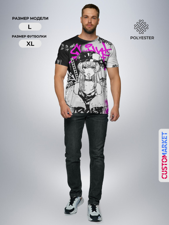 Мужская футболка с изображением Аниме Хаос цвета Белый
