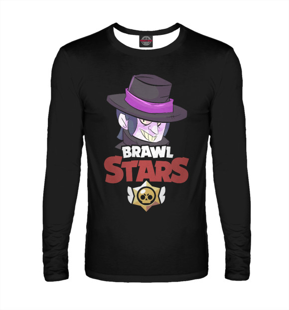 Мужской лонгслив с притом Brawl Stars Mortis цвета Белый Мужской лонгслив с изображением Brawl Stars Mortis цвета Белый