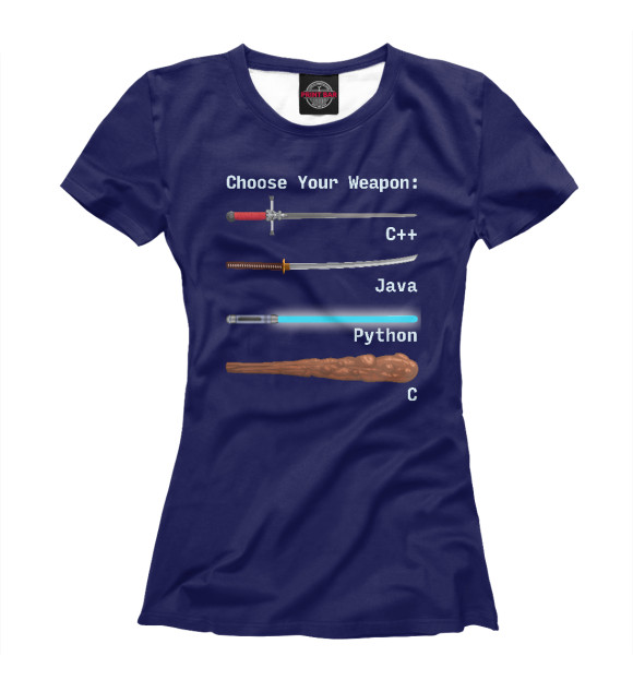 Женская футболка с изображением Python C Plus Plus Java C цвета Белый