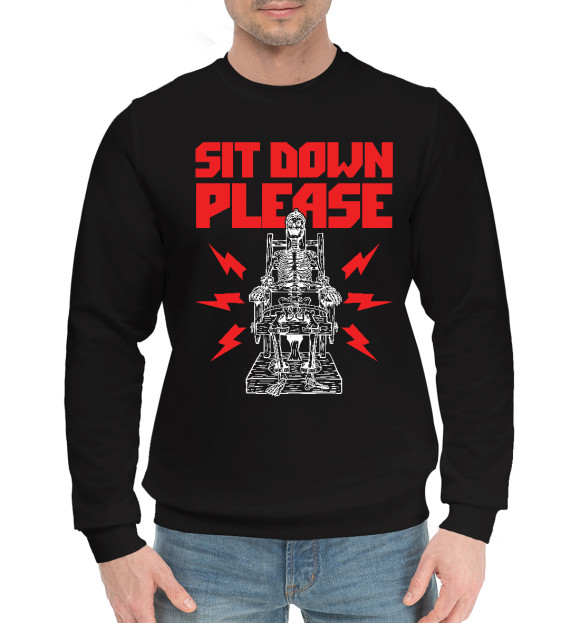 Мужской хлопковый свитшот с изображением Электрический Стул цвета Черный