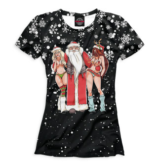 Женская футболка Дед мороз и Снегурочки снежинки