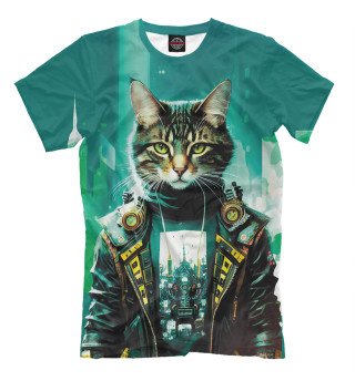Мужская футболка Крутой котяра на фоне высоток