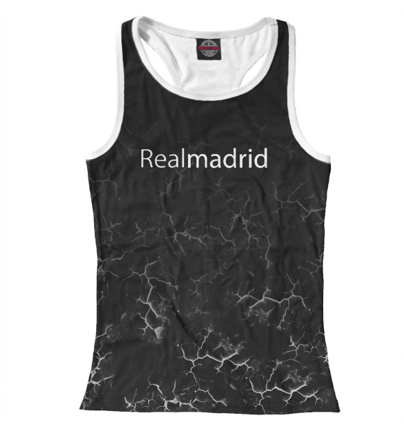 Женская майка-борцовка с изображением Реал мадрид  серые молнии цвета Белый