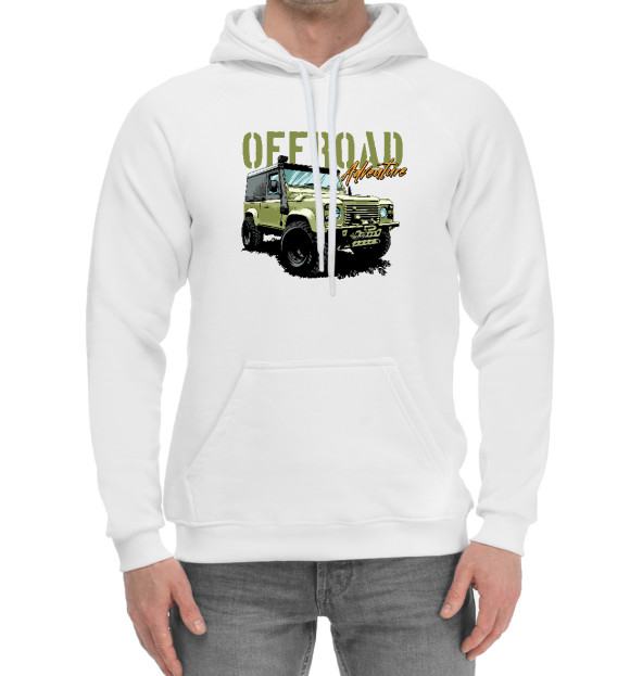 Мужской хлопковый худи с изображением Offroad Adventure цвета Белый