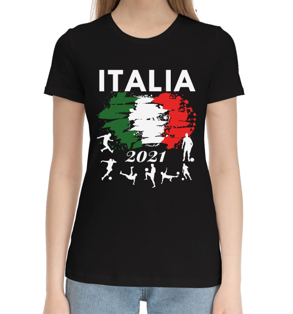 Женская хлопковая футболка с изображением Italia 2021 цвета Черный