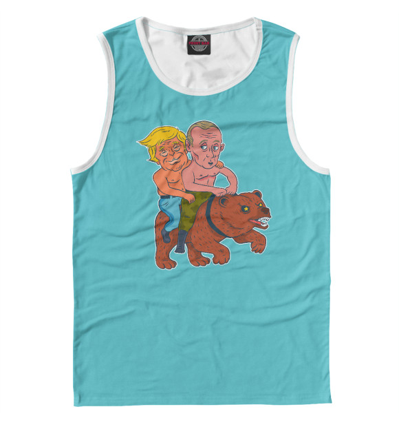 Мужская майка с изображением Путин на медведе цвета Белый